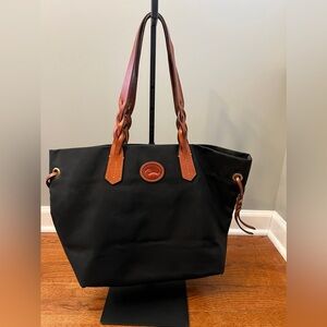Dooney & Bourke Black Nylon Leather Strap Shopper Tote